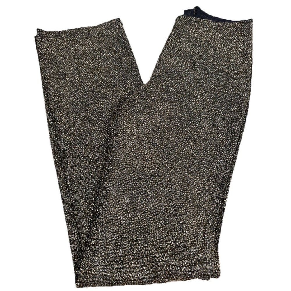 VTG Just In Time USA Made Small (25x30) Gold Black Sparkle Nylon/Poly Pants EUC